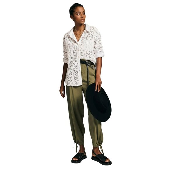 Pilcro Shirt Women Small White Lace Lacey Button Down Top Boho Cottagecore - Picture 3 of 15